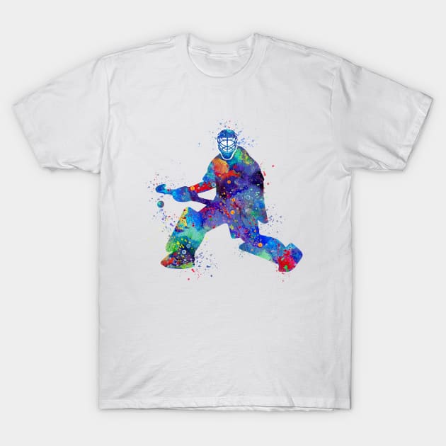 Boy Field Hockey Goalie Watercolor Silhouette T-Shirt by LotusGifts